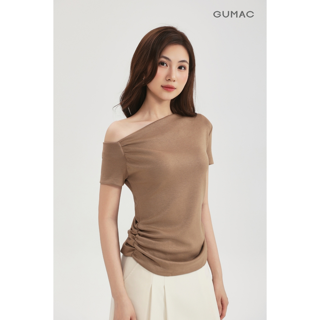 Áo Thun Nữ GUMAC Áo Kiểu Lệch Vai Form Slim Ôm Nhún Eo Chất Thun Mịn Co Giãn Tôn Dáng ATF03031