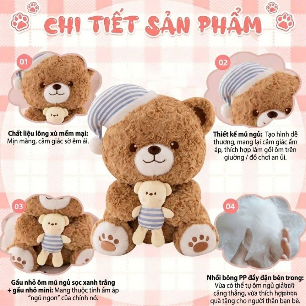 Gấu Bông Teddy Ôm Gấu Đội Mũ Ngủ Dễ Thương, Quà Tặng Gấu Ôm Ngủ Lông Cừu Siêu Mềm Mại Cho Bé Và Bạn Gái