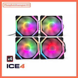 Bộ 4 Quạt Tản Nhiệt ARGB 120mm Kèm Hub ICE4 Remote – Fan RGB Đồng Bộ LED, Tản Nhiệt Mạnh Cho PC Gaming