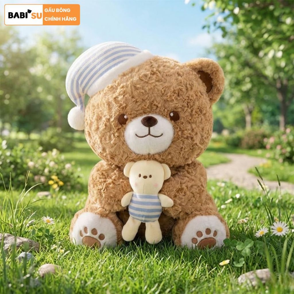 Gấu Bông Teddy Ôm Gấu Đội Mũ Ngủ Lông Cừu Mềm Mại Đáng Yêu Làm Quà Tặng Gấu Ôm Ngủ Cho Bạn Gái, Cho Bé Babisu
