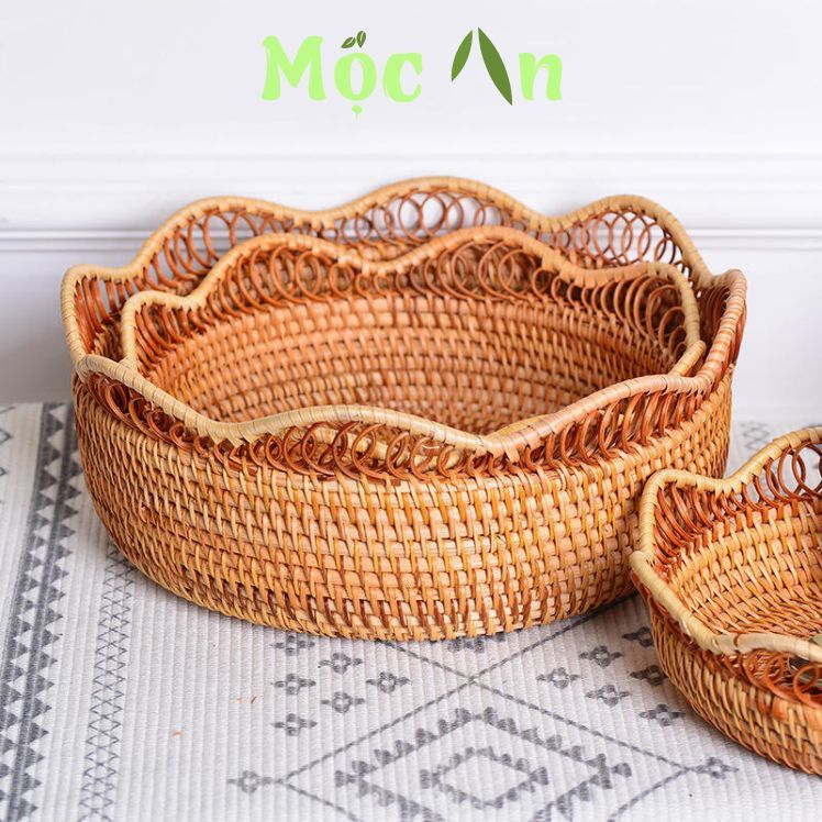 Rổ Mây Cao Họa Tiết Handmade – Mây Tre Đan Mộc An
