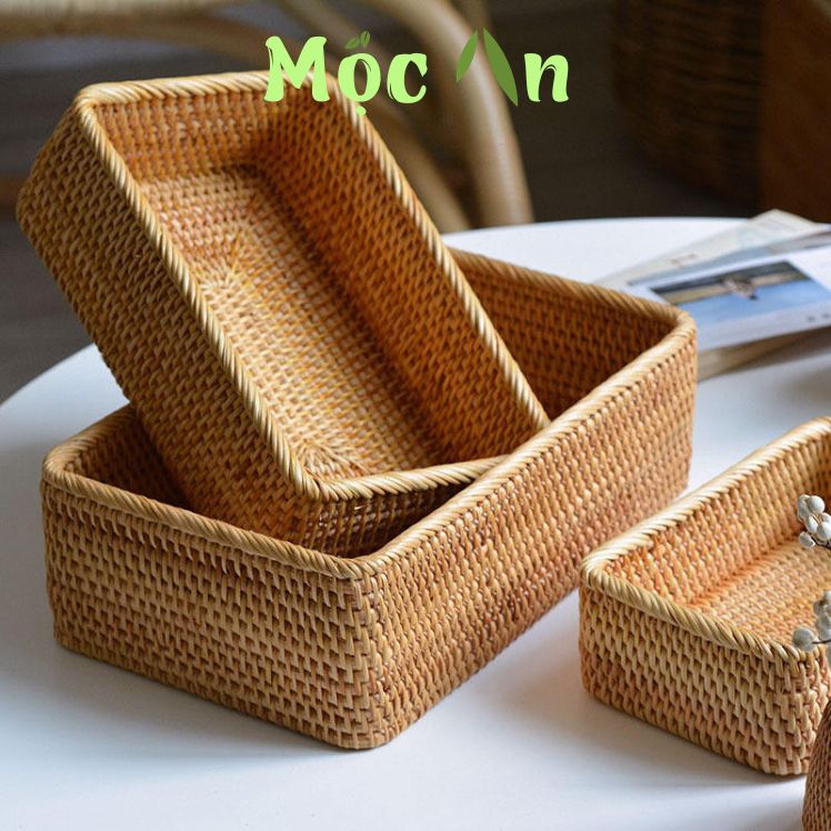 Khay Mây Tre Đan Chữ Nhật – Decor Bàn Trà, Bàn Ăn