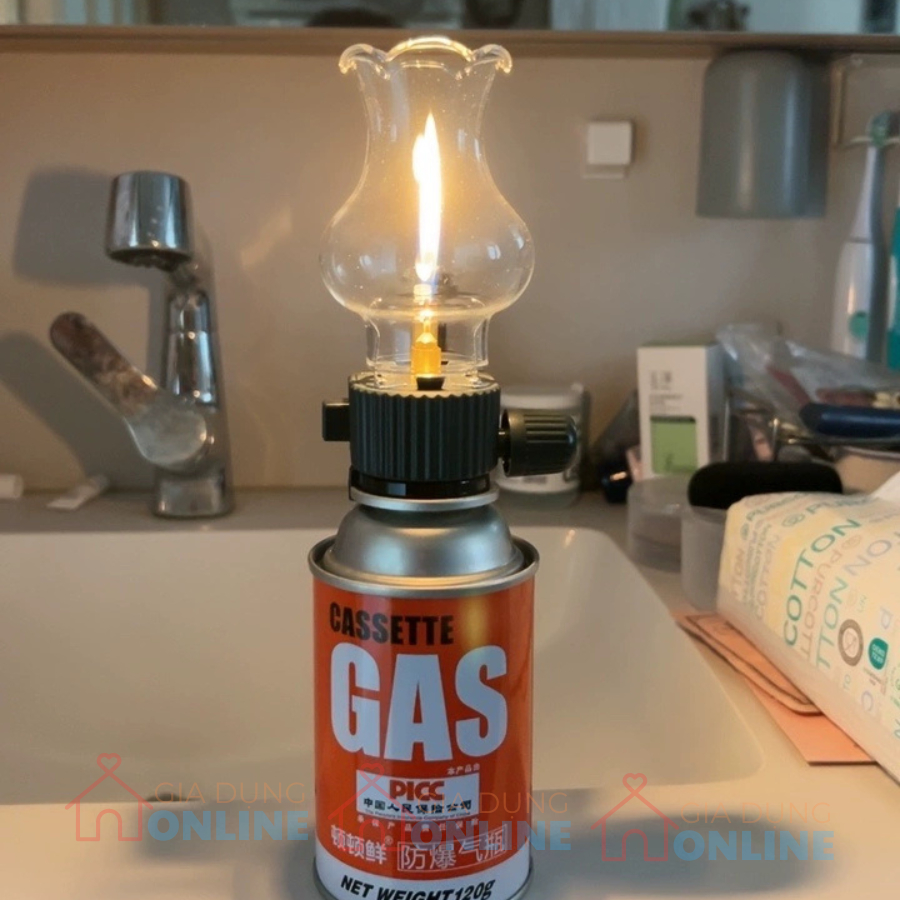 (KHÔNG BÌNH) Đèn camping gắn bình gas mini cho cắm trại dã ngoại chóa thủy tinh có thể điều chỉnh ngọn lử