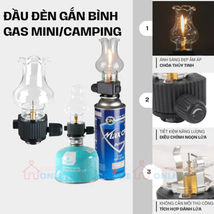 Đèn camping gắn bình gas mini cho cắm trại dã ngoại chóa thủy tinh có thể điều chỉnh ngọn lử
