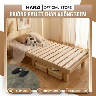 GIƯỜNG PALLET CHÂN VUÔNG 30CM Gỗ Thông – Thiết Kế Cao Ráo – Giường Ngủ Phong Cách Nhật Hàn Hiện Đại