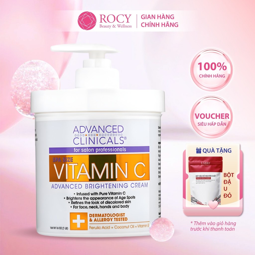 Kem Dưỡng Thể Vitamin C Advanced Clinicals Spa Size 454g – Dưỡng Sáng Da, Mềm Mịn, Đều Màu, Chống Lão Hóa