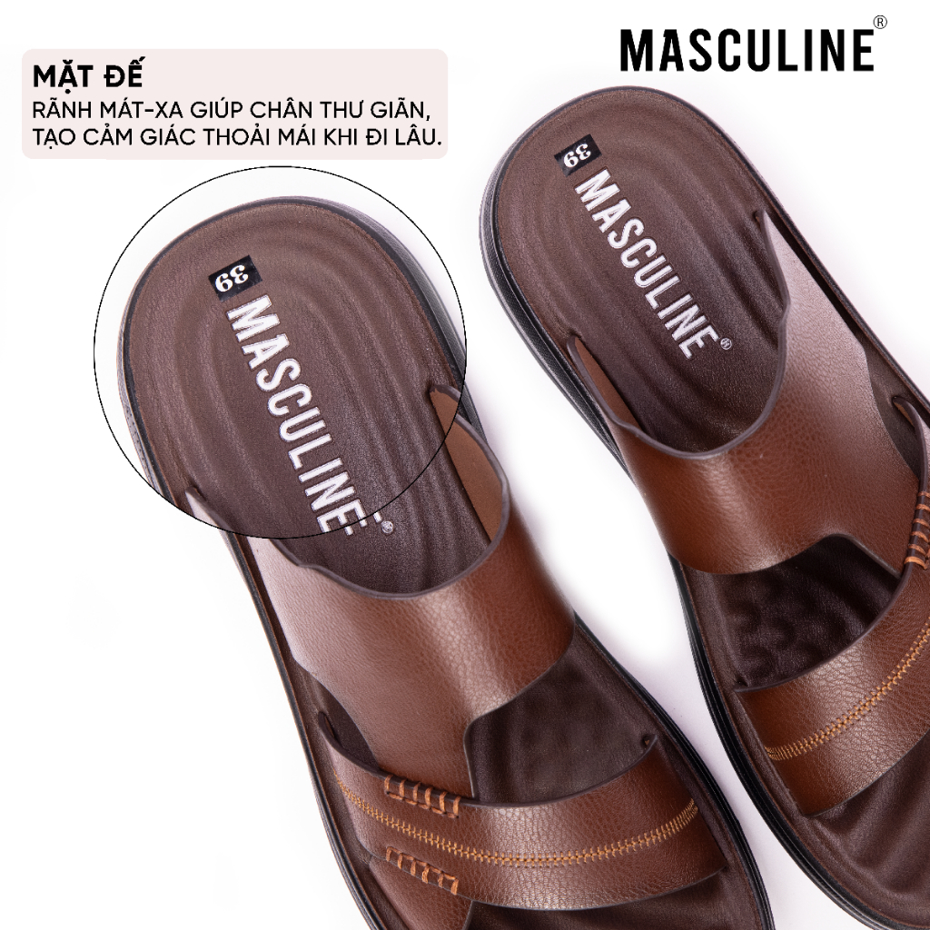 Dép nam trung niên MASCULINE MDL600 Dép da quai chéo da microfiber cao cấp, đế PU êm nhẹ
