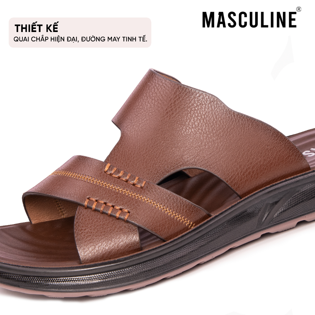 Dép nam trung niên MASCULINE MDL600 Dép da quai chéo da microfiber cao cấp, đế PU êm nhẹ