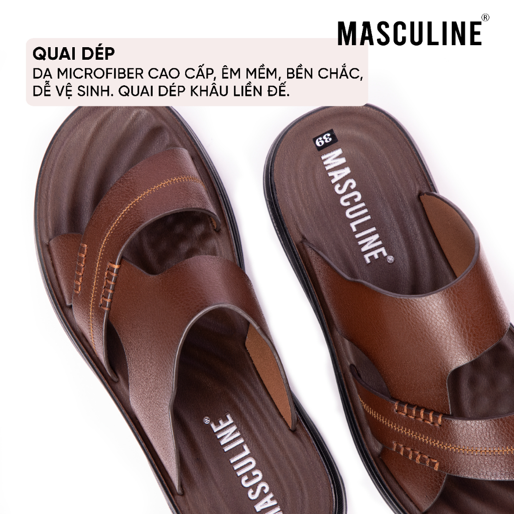 Dép nam trung niên MASCULINE MDL600 Dép da quai chéo da microfiber cao cấp, đế PU êm nhẹ