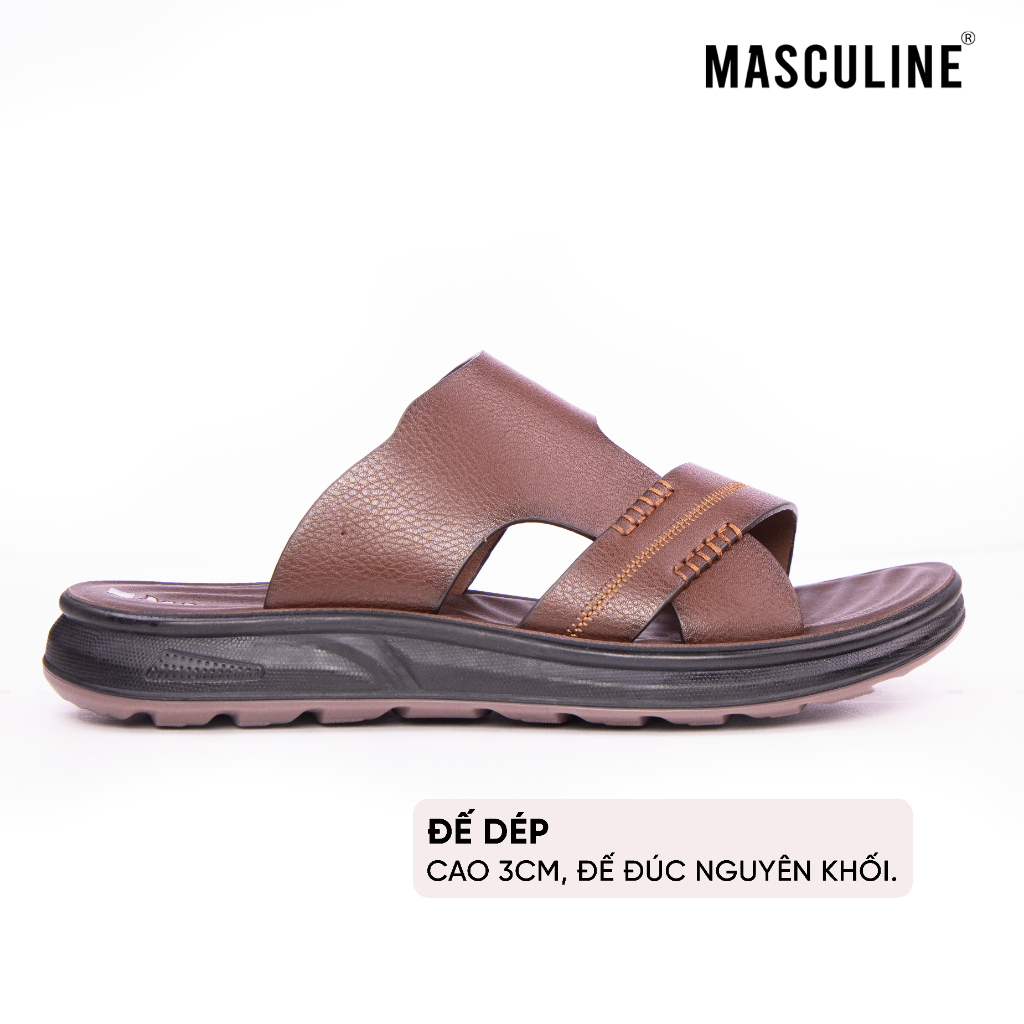 Dép nam trung niên MASCULINE MDL600 Dép da quai chéo da microfiber cao cấp, đế PU êm nhẹ