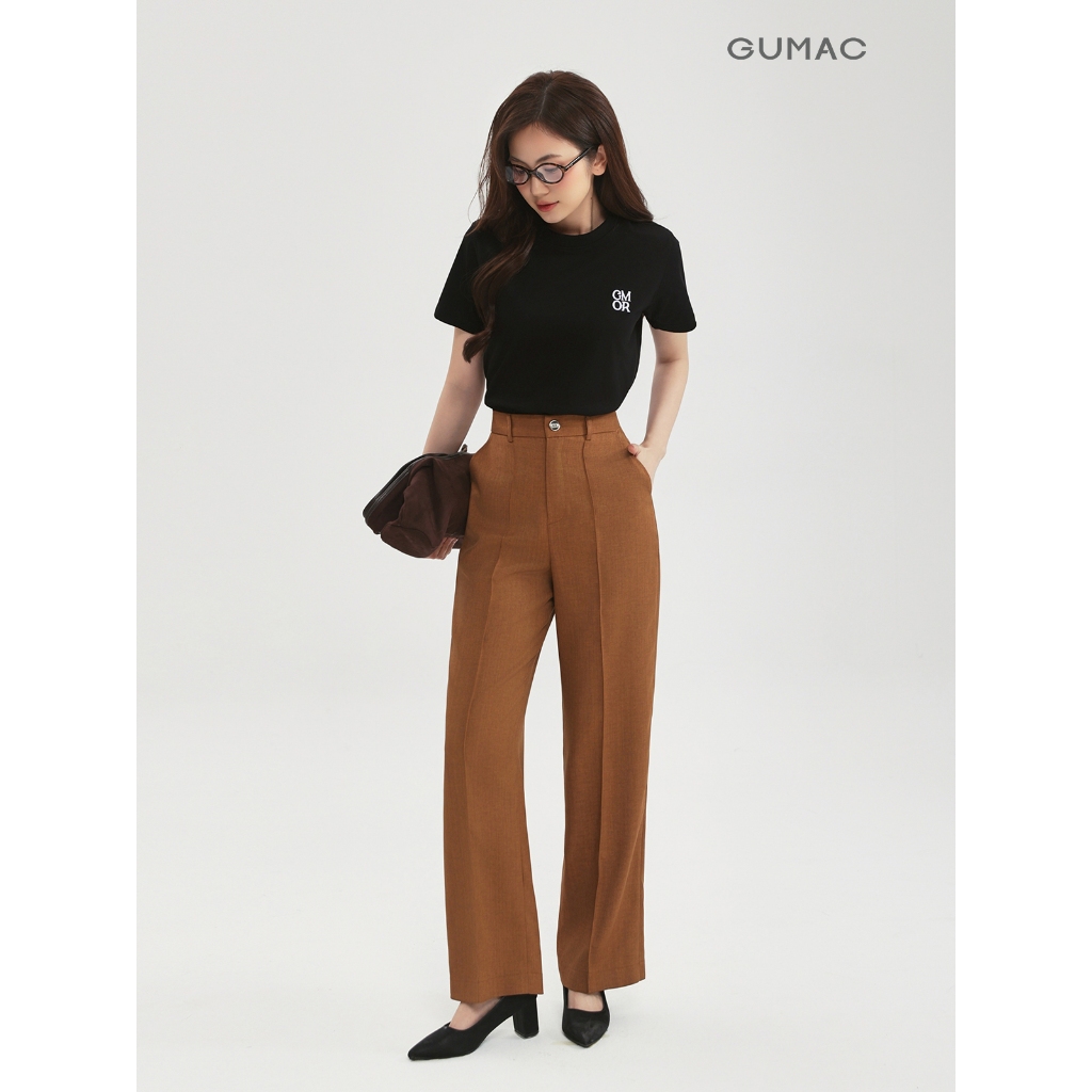 Quần Ống Suông Nữ 98cm GUMAC Quần Tây Công Sở Lưng Cao May Ly Chất Xược Hàn Cạp Cao Tôn Dáng LQF0714