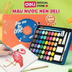 Bộ Màu Nước Dạng Nén Tặng 8 Dụng Cụ Deli - 24/36/48 Màu Sắc Tươi Sáng Solid Water Color Tô Màu, Vẽ Tranh