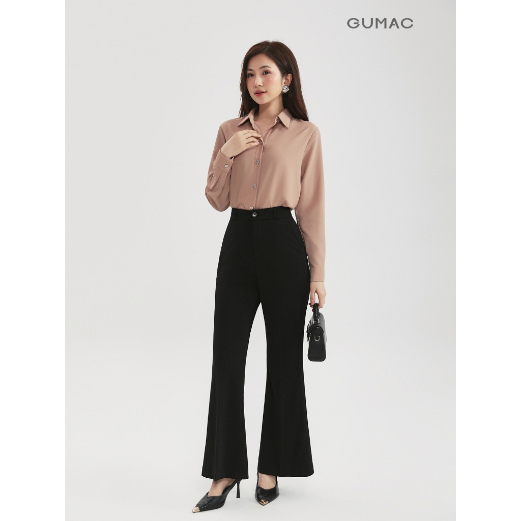 Quần tây nữ ống loe GUMAC dài 97cm tôn dáng lưng cao công sở co giãn nhẹ thoải mái chất liệu thun lạnh mềm mát QF10028