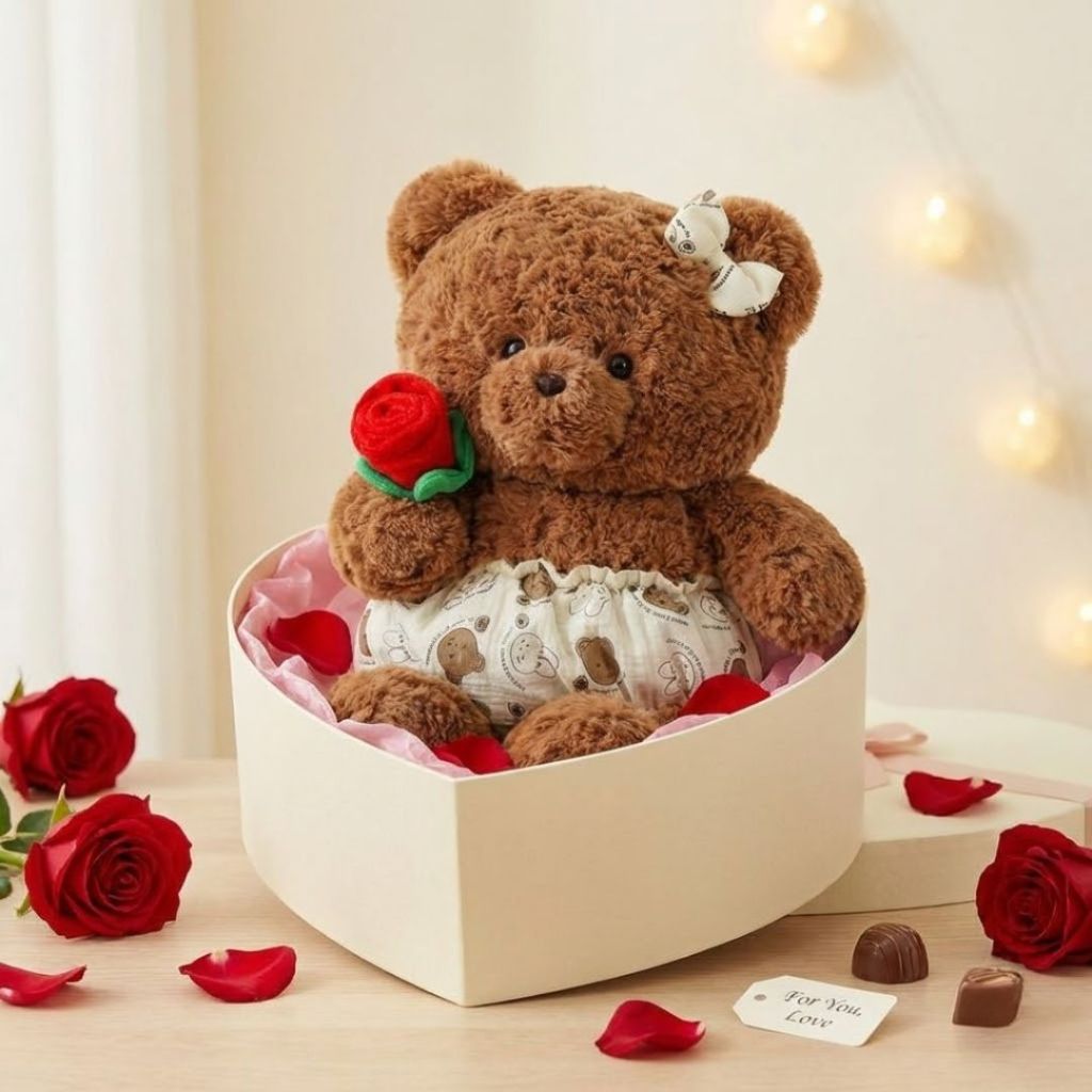 Gấu Bông Teddy Cầm Hoa Hồng Lông Cừu Cao Cấp Làm Quà Tặng Lãng Mạn Cho Bạn Gái/Trai Ngày Sinh Nhật, Valentine, 8/3