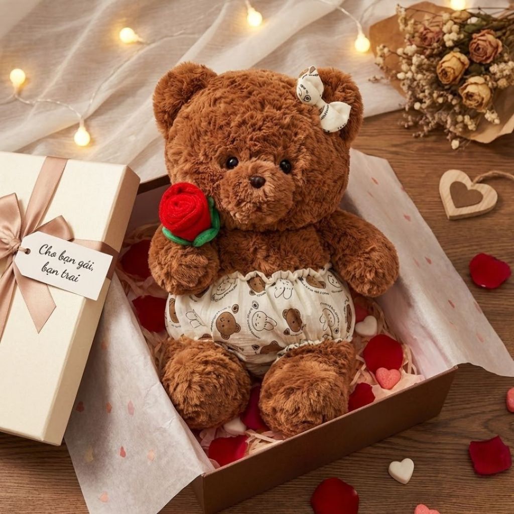 Gấu Bông Teddy Cầm Hoa Hồng Lông Cừu Cao Cấp Làm Quà Tặng Lãng Mạn Cho Bạn Gái/Trai Ngày Sinh Nhật, Valentine, 8/3