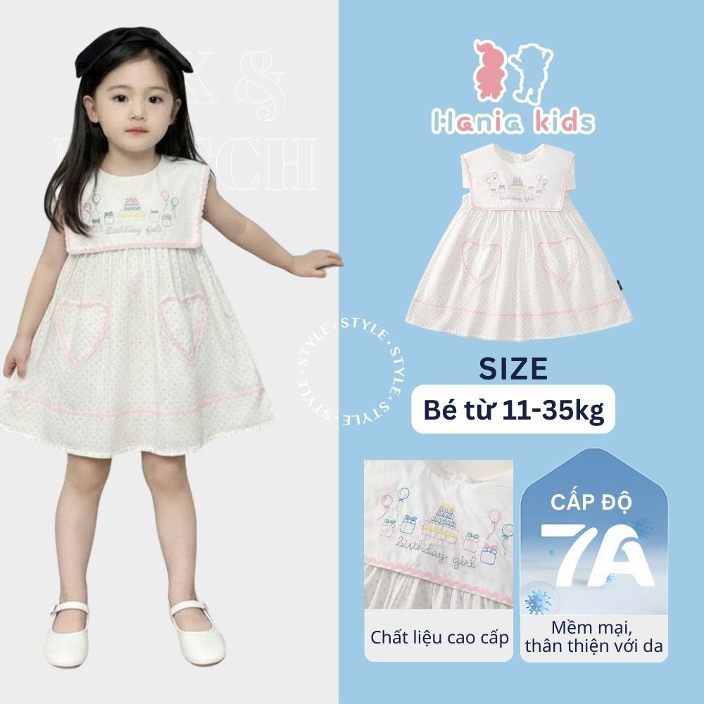 Váy Cho Bé Gái, Váy Sát Nách Thiết Kế Chấm Bi Thêu Hình Sinh Nhật Dễ Thương  Chất Liệu Cotton Mềm