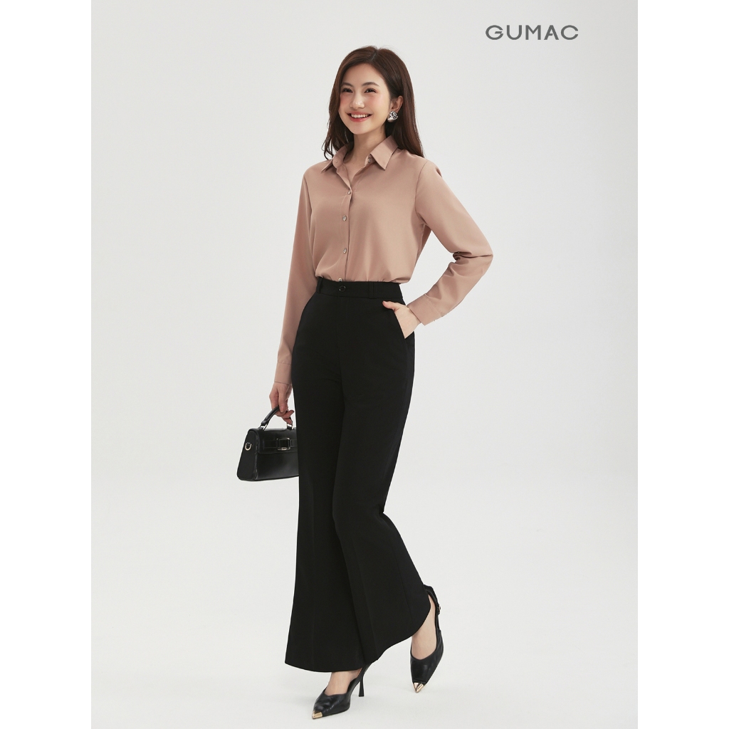 Quần tây nữ ống loe GUMAC dài 97cm tôn dáng lưng cao công sở co giãn nhẹ thoải mái chất liệu thun lạnh mềm mát QF10028