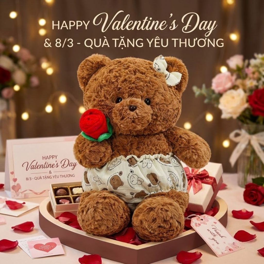 Gấu Bông Teddy Cầm Hoa Hồng Lông Cừu Cao Cấp Làm Quà Tặng Lãng Mạn Cho Bạn Gái/Trai Ngày Sinh Nhật, Valentine, 8/3