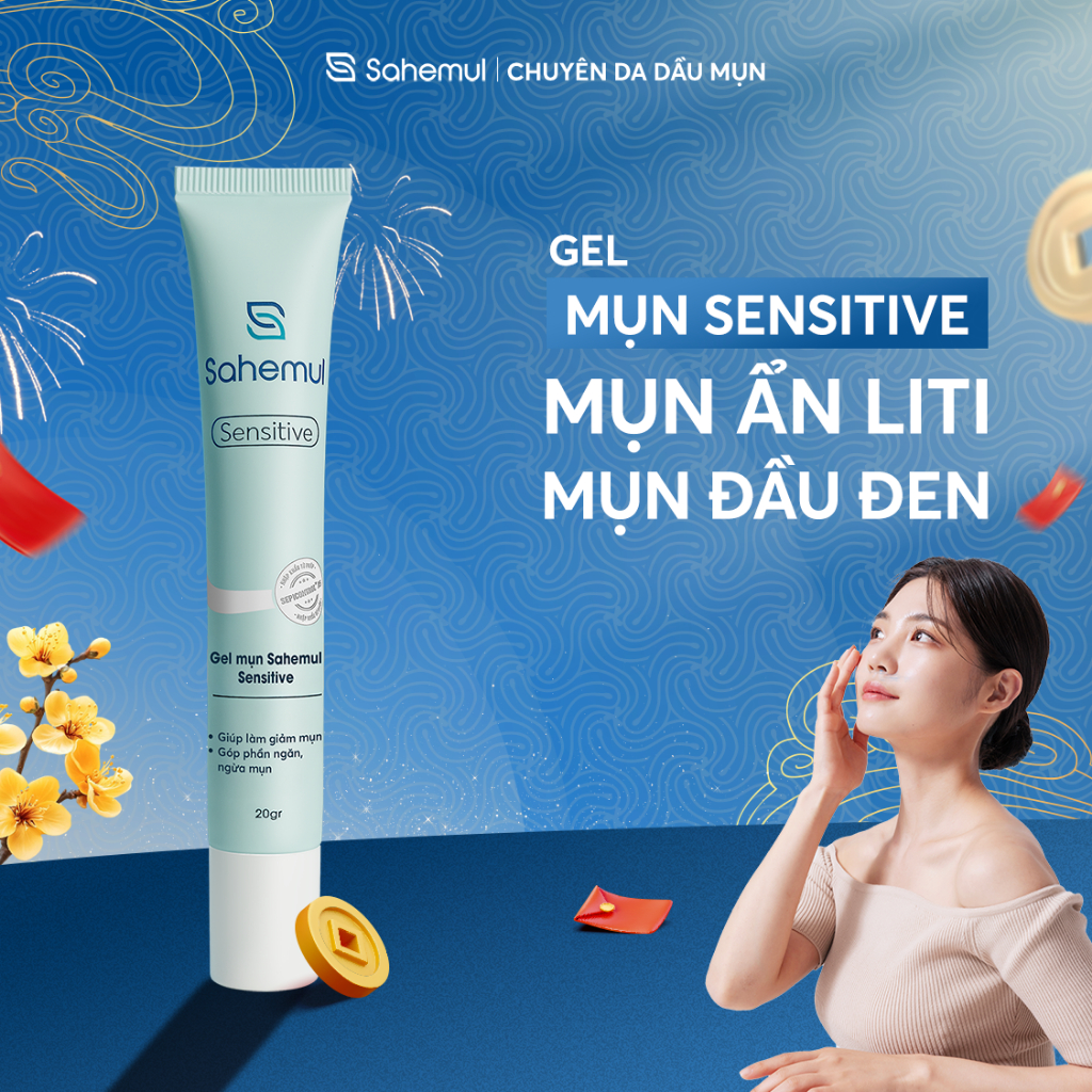 Gel chấm mụn ẩn, mụn đầu đen SAHEMUL Sensitive 20g hỗ trợ giảm mụn, sợi bã nhờn, không gây kích ứng