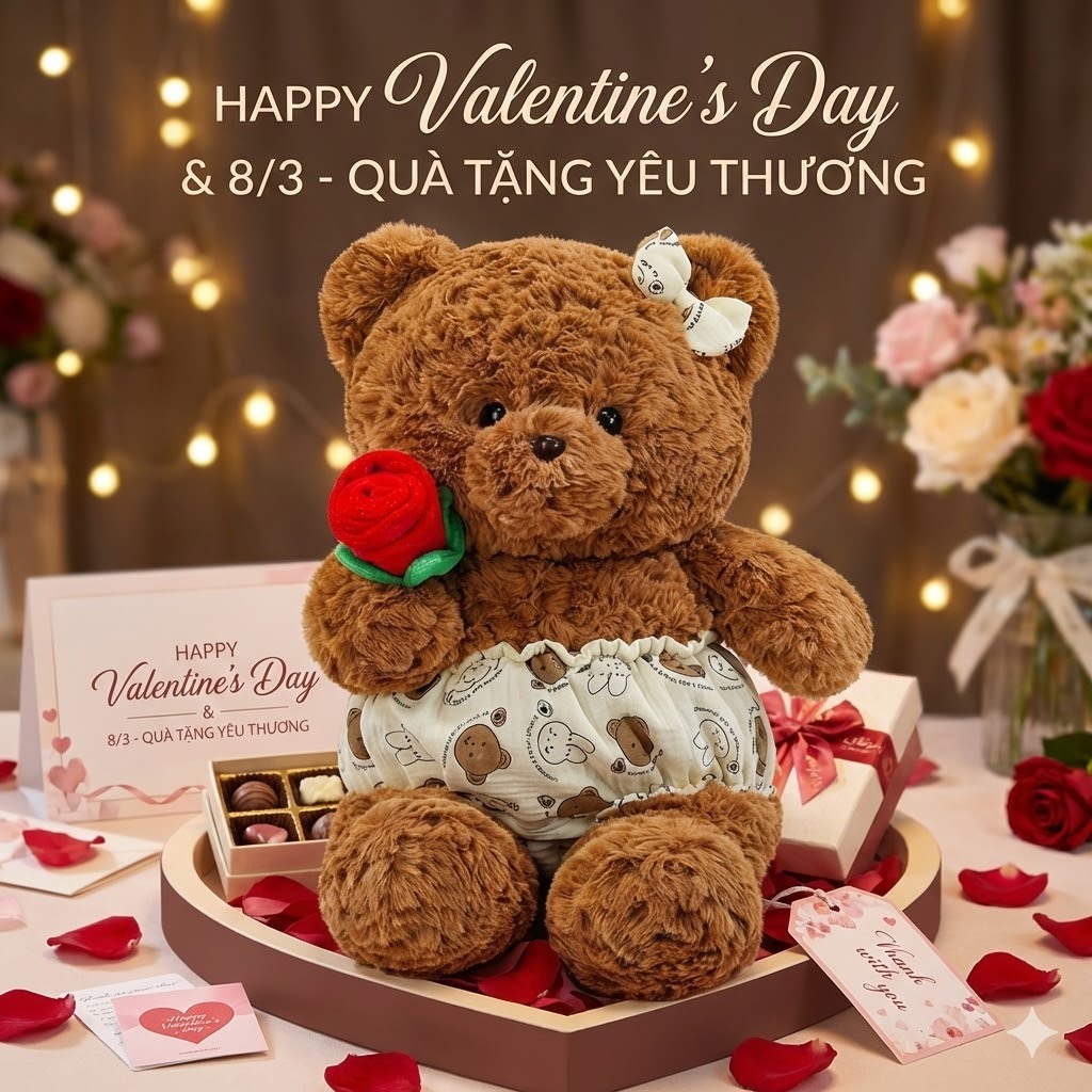Gấu Bông Teddy Cầm Hoa Hồng Dễ Thương Quà Tặng Ý Nghĩa Cho Bạn Gái/Trai Ngày Sinh Nhật, Valentine, 8/3