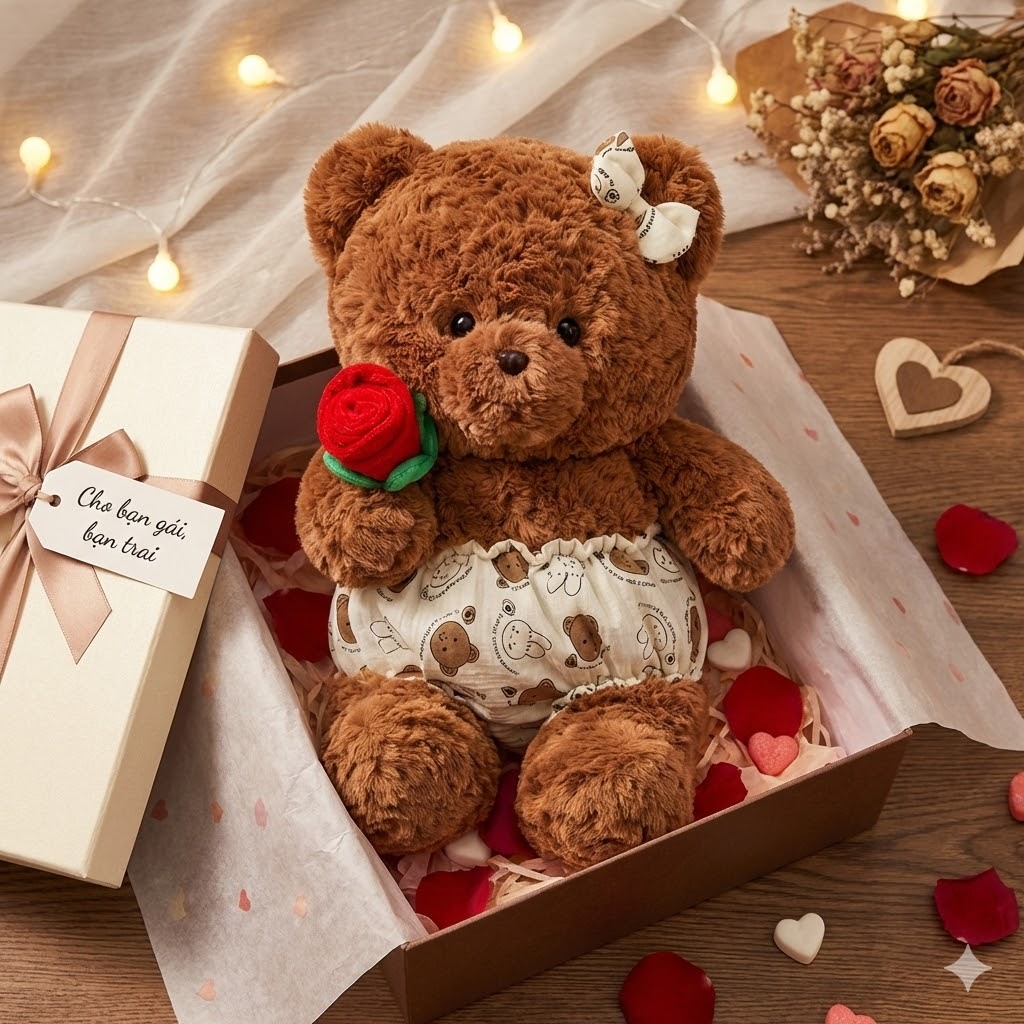 Gấu Bông Teddy Cầm Hoa Hồng Dễ Thương Quà Tặng Ý Nghĩa Cho Bạn Gái/Trai Ngày Sinh Nhật, Valentine, 8/3