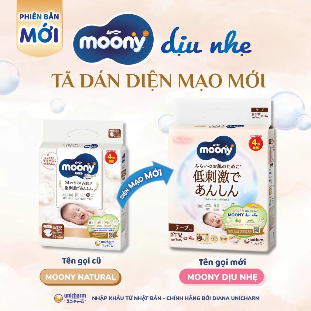 Tã Bỉm MOONY NATURAL Nội Địa Nhật dán/quần - Moony Trắng