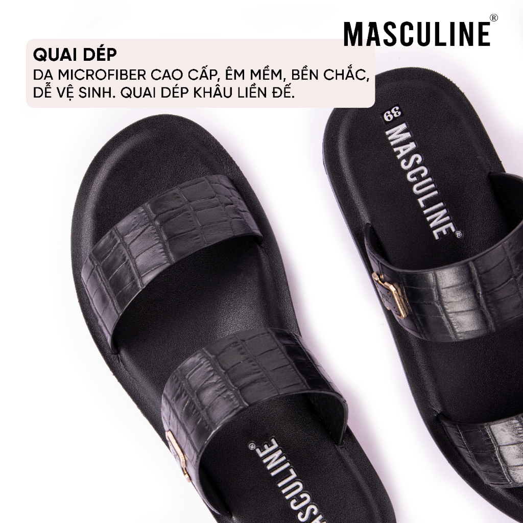 Dép nam trung niên MASCULINE MDL604 quai ngang da bò cao cấp, đế PU êm nhẹ chống trượt