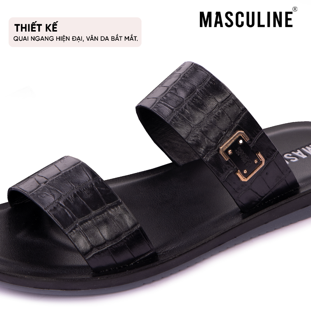 Dép nam trung niên MASCULINE MDL604 quai ngang da bò cao cấp, đế PU êm nhẹ chống trượt