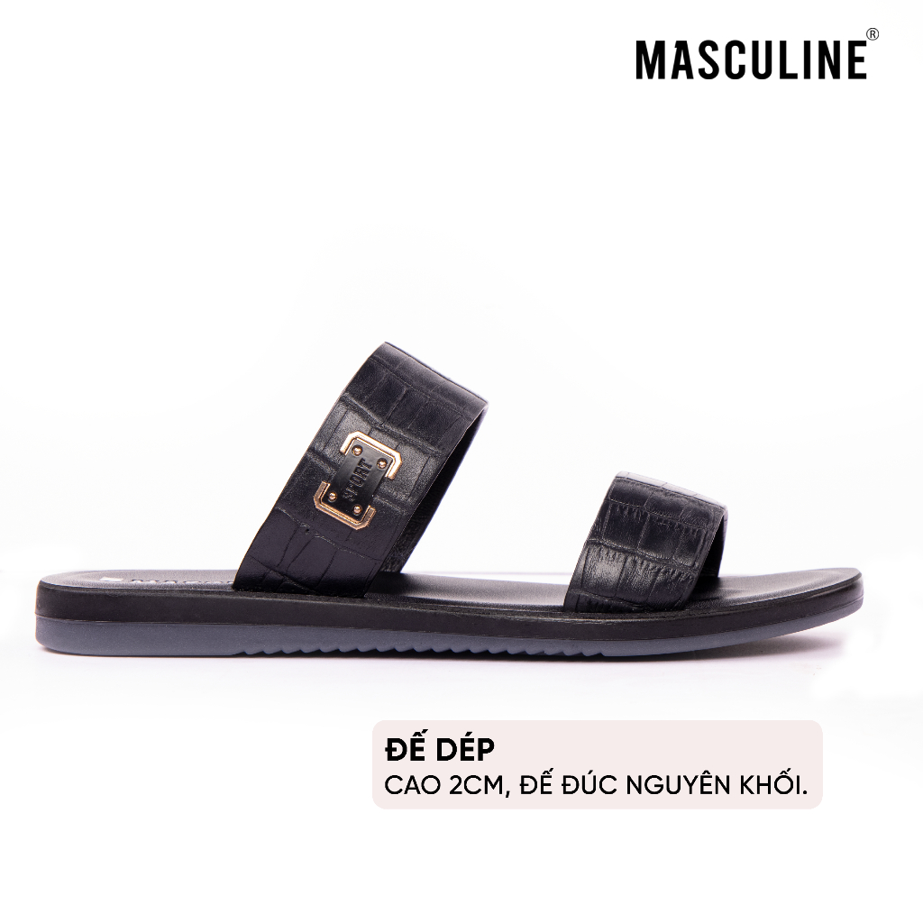 Dép nam trung niên MASCULINE MDL604 quai ngang da bò cao cấp, đế PU êm nhẹ chống trượt
