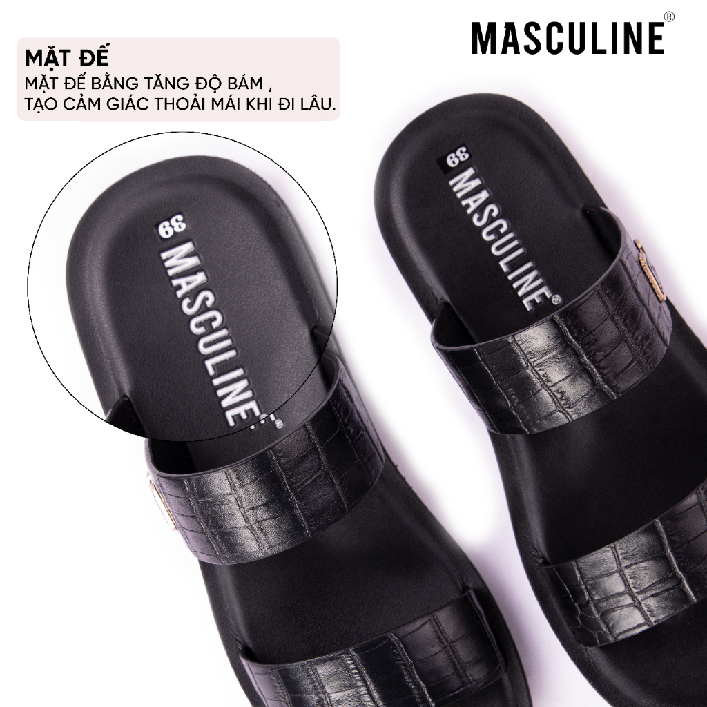 Dép nam trung niên MASCULINE MDL604 quai ngang da bò cao cấp, đế PU êm nhẹ chống trượt