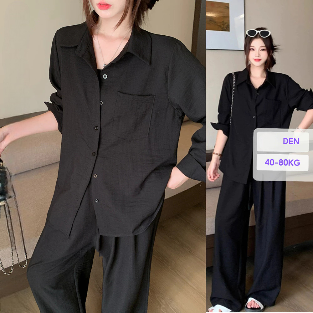 [Peinn] Set Sơ Mi Trắng Dài Tay Mix Quần Ống Rộng Sang Trọng Set đồ nữ đẹp mặc đi chơi, đi biển BIGSIZE.
