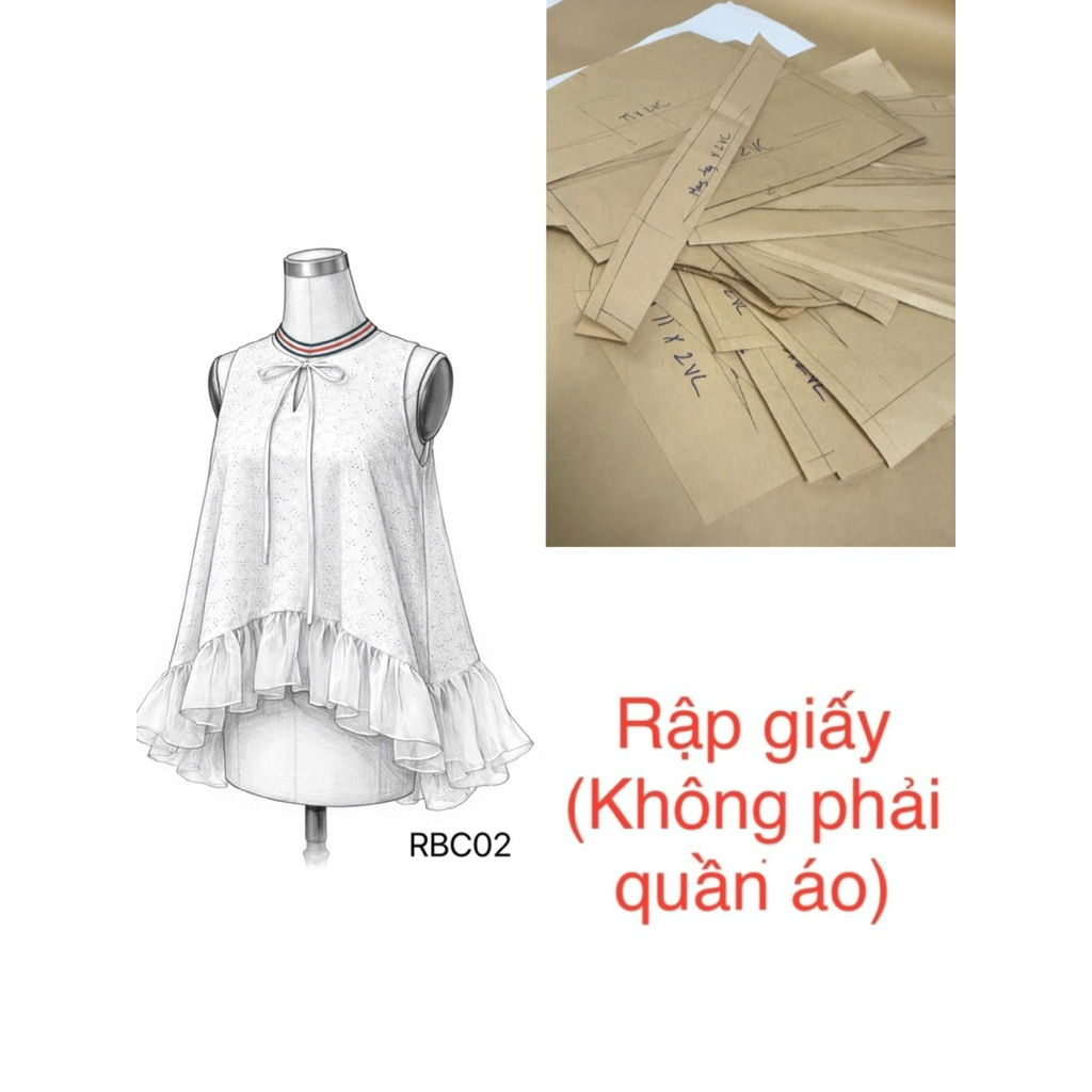 Rập áo kiểu nữ xòe bèo nhún RBC02 - rập giấy may mặc đã test form size S M L XL (không phải quần áo)