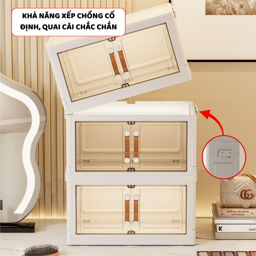 Kệ Để Mỹ Phẩm Nhiều Tầng Gấp Gọn, Tủ Đựng Mỹ Phẩm Kín Đáo, Có Cửa Từ Tính, Bánh Xe 360 TUN035