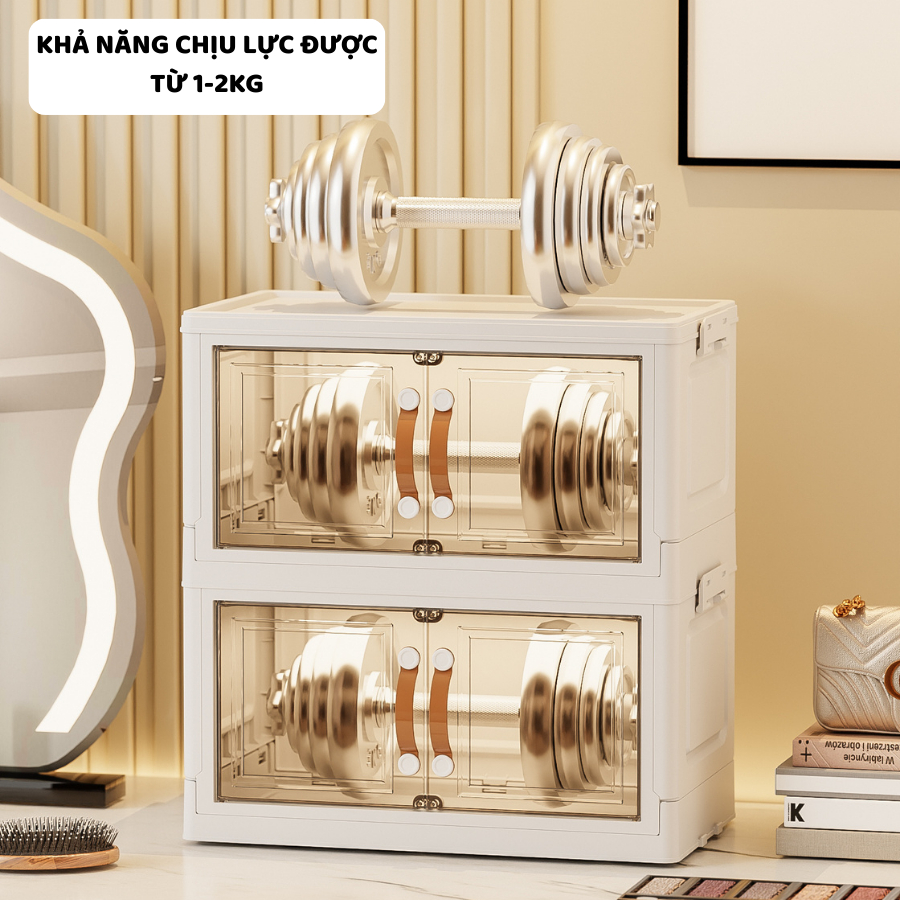 Kệ Để Mỹ Phẩm Nhiều Tầng Gấp Gọn, Tủ Đựng Mỹ Phẩm Kín Đáo, Có Cửa Từ Tính, Bánh Xe 360 TUN035