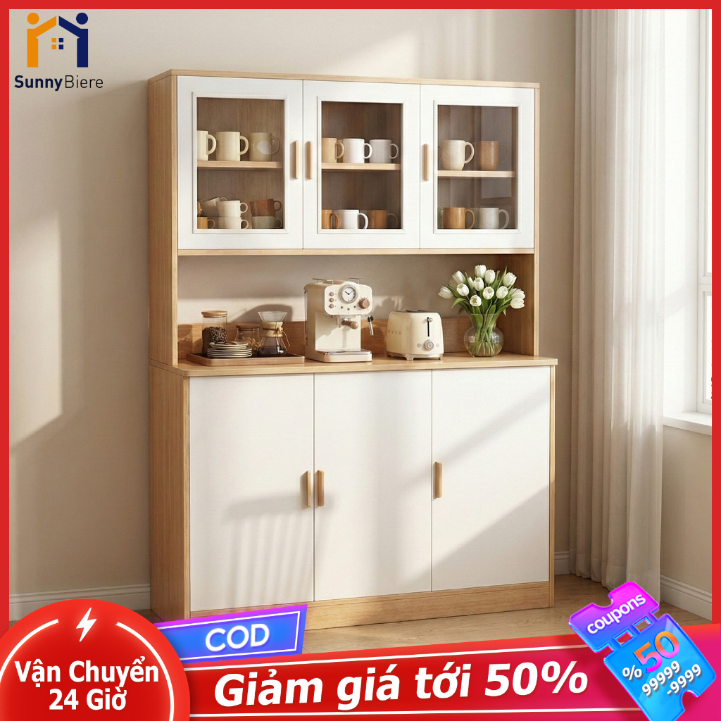 Sunny Tủ Buffet Kết Hợp Tủ Đựng Ly Thiết Kế Siêu Mỏng 34cm 3 Kích Thước 80/100/120cm Cho Phòng Khách