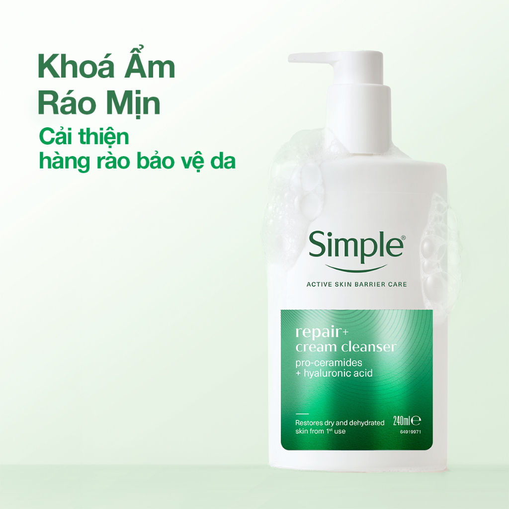 [MỚI] Bộ 3 Simple - Nước Tẩy Trang 200ml, Sữa Rửa Mặt 240ml Repair+ Phục Hồi Da & Serum 10ml Purify+ Giảm Mụn Sau 7 Ngày