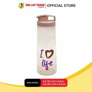 Bình nước trái tim Tân Lập Thành 1.2L/1.6L, bình nước nhựa tone nhật an toàn bền đẹp màu pastel