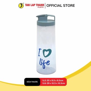 Bình nước trái tim Tân Lập Thành 1.2L/1.6L, bình nước nhựa tone nhật an toàn bền đẹp màu pastel