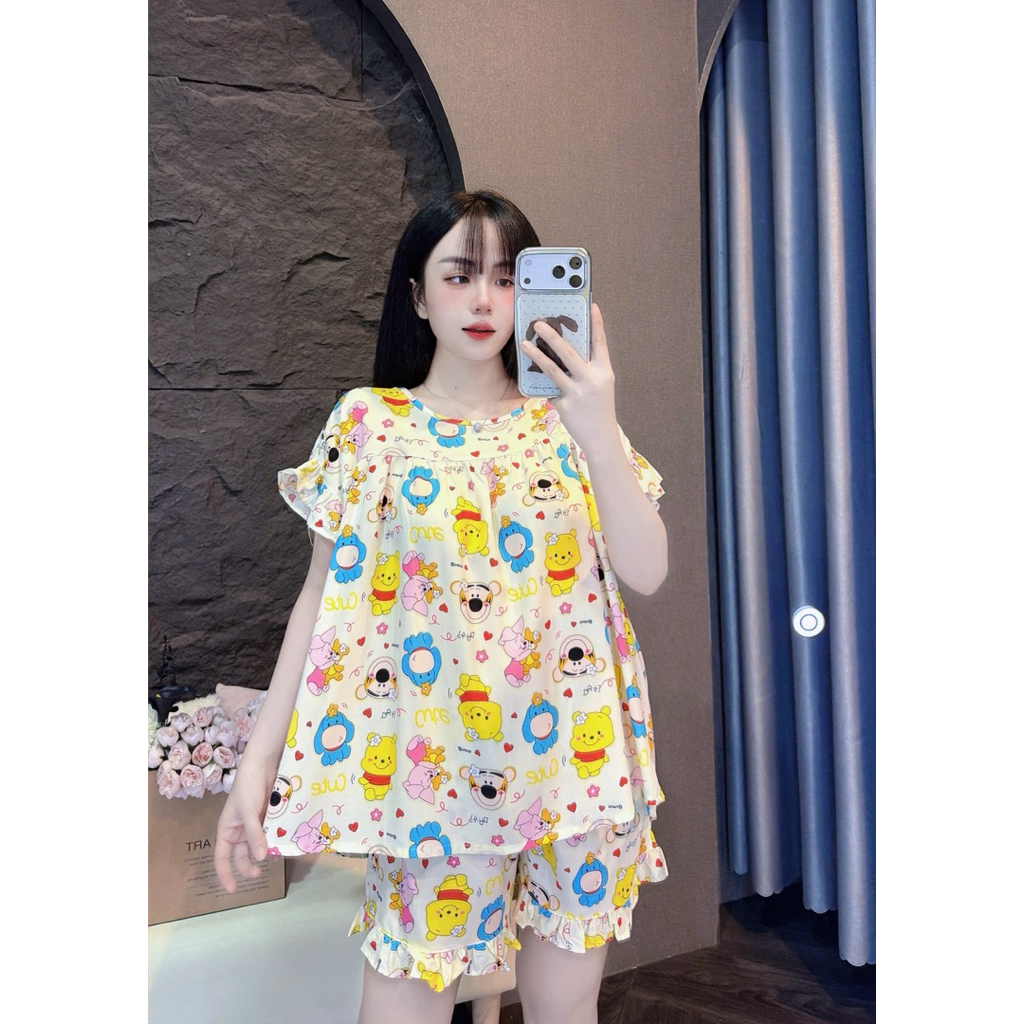 Set Bộ Đùi Tole Lanh Tay Bèo Quần Đùi Mặc Nhà Mịn Mát - HN CLOSET