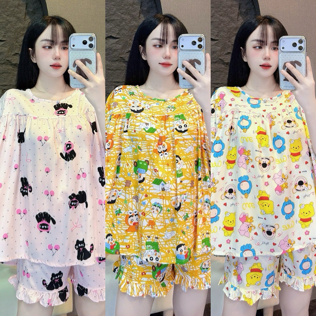 Set Bộ Đùi Tole Lanh Tay Bèo Quần Đùi Mặc Nhà Mịn Mát - HN CLOSET