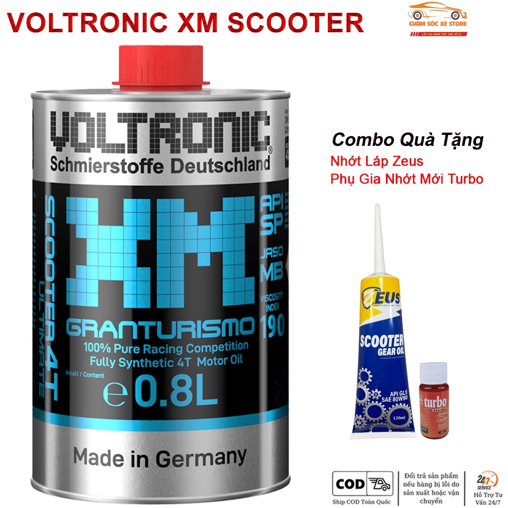 Dầu Nhớt Tay Ga Voltronic XM Scooter Tặng Kèm 1 Láp Zeus,1 Phụ Gia Nhớt Mới Xado Very Turbo