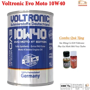 Dầu Nhớt Xe Máy Voltronic Evo Moto 10w40 Tặng 1 Súc Động Cơ, 1 Phụ Gia Nhớt Mới