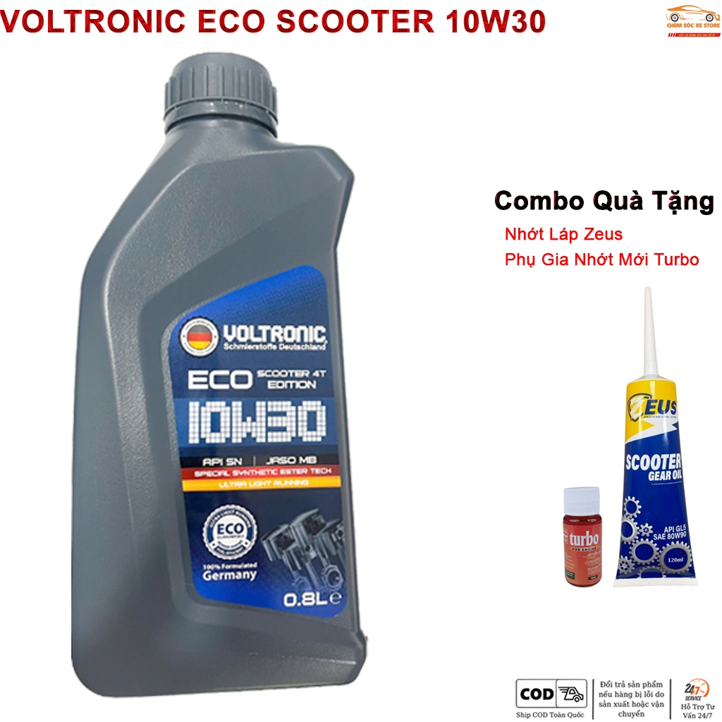 Dầu Nhớt Tay Ga Voltronic ECO Scooter -Tặng Kèm 1 Láp Zeus, 1 Phụ Gia Nhớt Mới Xado Very Turbo