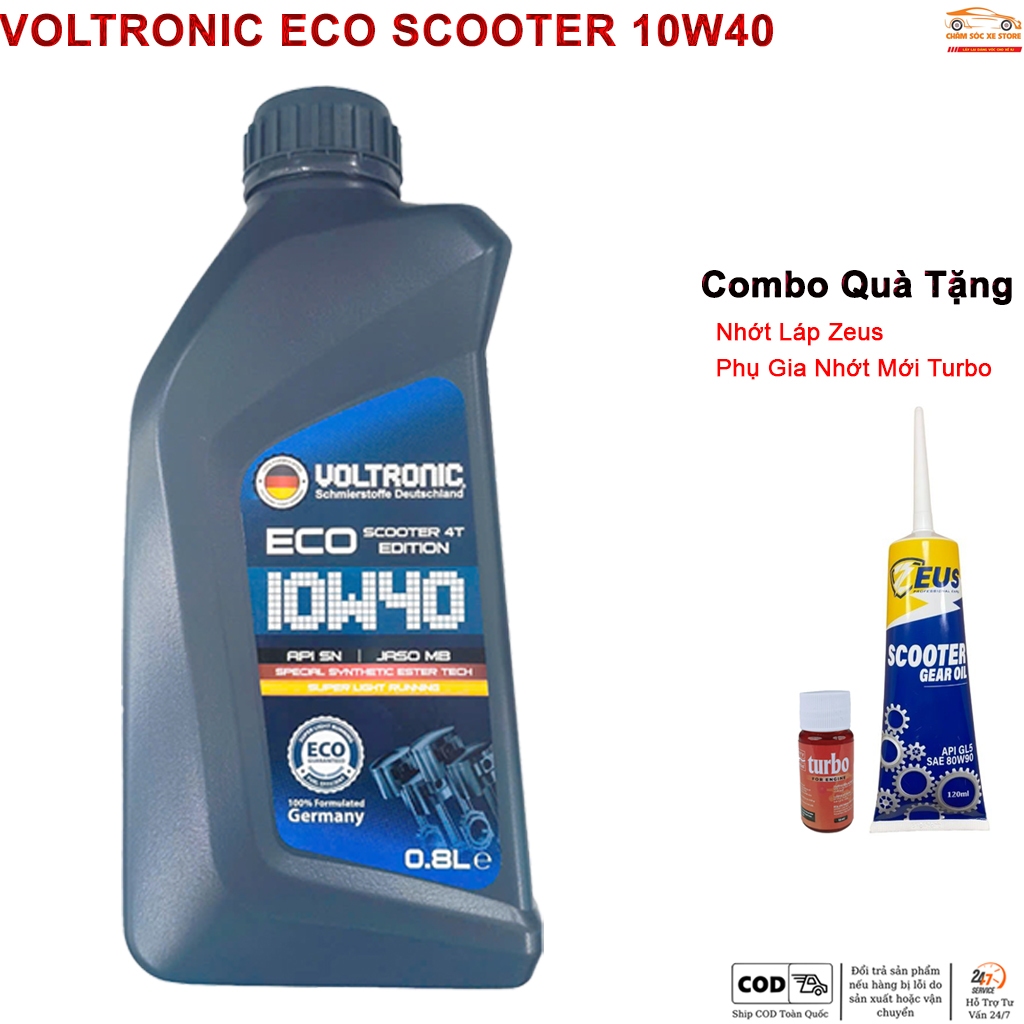 Dầu Nhớt Tay Ga Voltronic ECO Scooter -Tặng Kèm 1 Láp Zeus, 1 Phụ Gia Nhớt Mới Xado Very Turbo