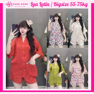 Đồ ngủ nữ bigsize 55-75kg, pijama đùi ngắn tay dơi cổ v chữ y lụa latin mịn mát 75CC01, đồ bộ nữ đồ mặc nhà sang chảnh