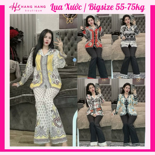 Đồ ngủ nữ bigsize 55-75kg, pijama dài tay dài lụa xước mềm mát 75DD12, đồ bộ nữ đồ mặc nhà thiết kế sang chảnh