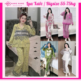 Đồ ngủ nữ bigsize 55-75kg, pijama dài tay dài lụa xước mềm mát 75DD12, đồ bộ nữ đồ mặc nhà thiết kế sang chảnh