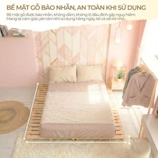 Giường Pallet Chân Thấp 1m6x2m 1m8x2m, Giường Gỗ Tự Nhiên Gấp Gọn, Lắp Ráp Gấp Gọn Nhiều Kích Thước Giá Rẻ