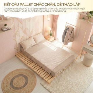 Giường Pallet Chân Thấp 1m6x2m 1m8x2m, Giường Gỗ Tự Nhiên Gấp Gọn, Lắp Ráp Gấp Gọn Nhiều Kích Thước Giá Rẻ