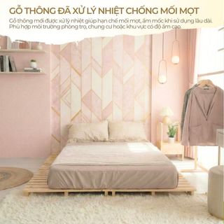 Giường Pallet Chân Thấp 1m6x2m 1m8x2m, Giường Gỗ Tự Nhiên Gấp Gọn, Lắp Ráp Gấp Gọn Nhiều Kích Thước Giá Rẻ